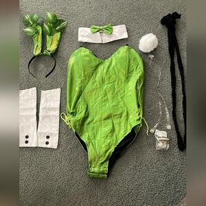 Green Shimmer Bunny Costume Bodysuit with Accessories